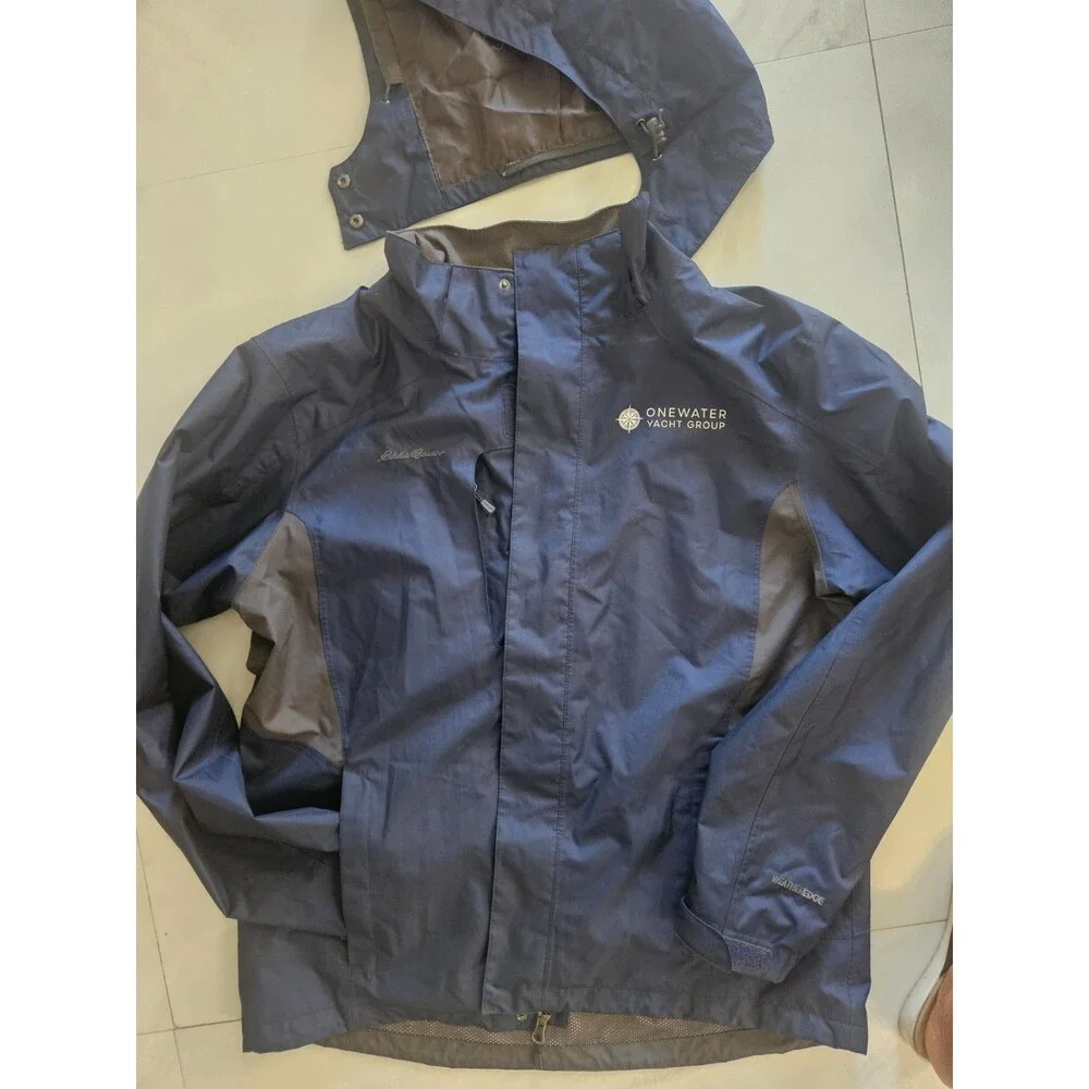 ​Eddie Bauer EB550 OneWater Yacht Group Men's Rain Jacket Hooded Blue Large